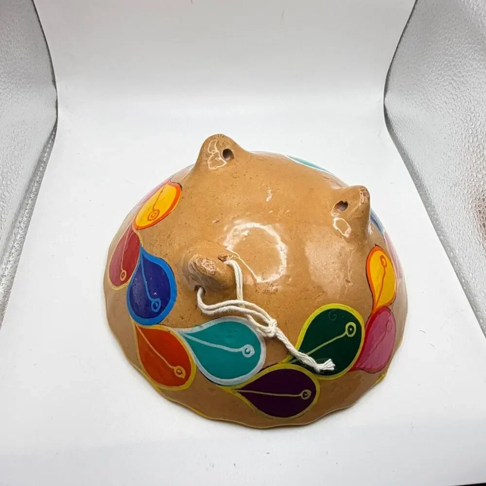 Art Pottery Scalloped Bowl Vintage Mexican Folk Art Hand Painted Bird Motif 10
